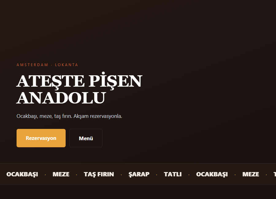 Ocakbaşı restoran için üretilmiş site: menü ve rezervasyon